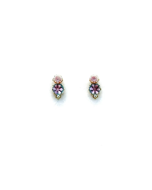 MIA - Brincos mini em latão e aço com missangas - Rosa