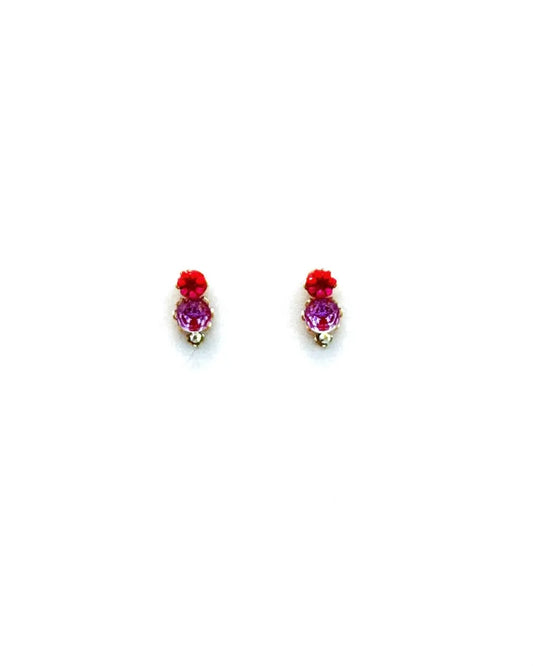 MIA - Brincos mini em latão e aço com missangas - Rosa