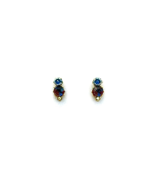 MIA - Brincos mini em latão e aço com missangas - Azul