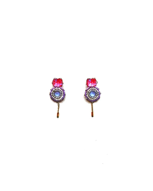 ZOE - Brincos curtos em aço com missangas e tecido - Rosa