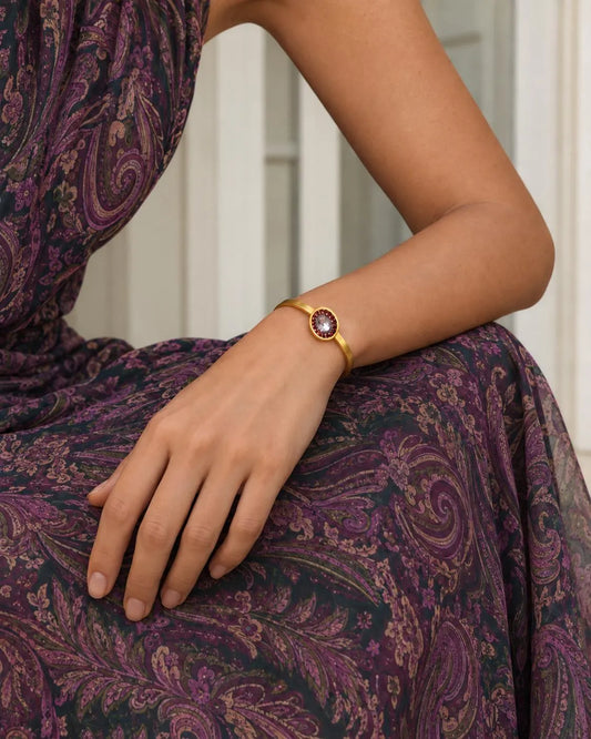 SOFIA - Pulseira fina em aço dourado com missangas - Bordeaux-Castanho