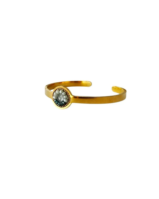 SOFIA - Pulseira fina em aço dourado com missangas - Cinza