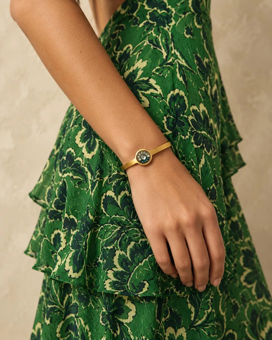 SOFIA - Pulseira fina em aço dourado com missangas - Cinza