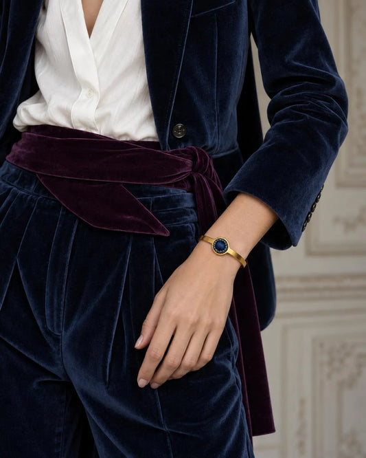 SOFIA - Pulseira fina em aço dourado com missangas - Azul