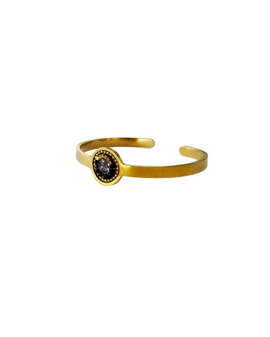 SOFIA - Pulseira fina em aço dourado com missangas - Dourado-Castanho