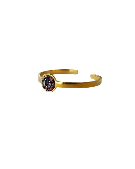SOFIA - Pulseira fina em aço dourado com missangas - Bordeaux