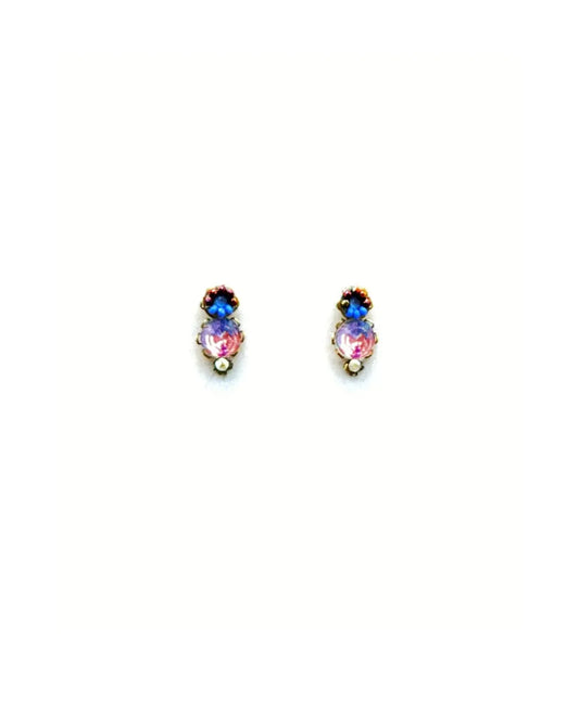 MIA - Brincos mini em latão e aço com missangas - Azul