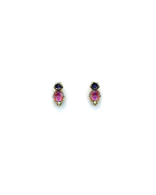 MIA - Brincos mini em latão e aço com missangas - Rosa