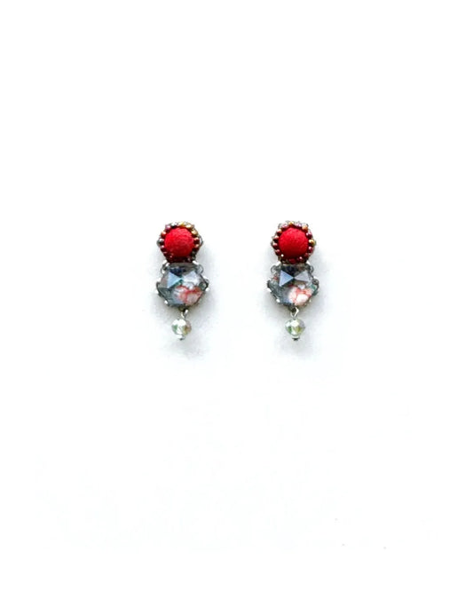 FLOS - Brincos curtos em aço com missangas e tecido - Laranja